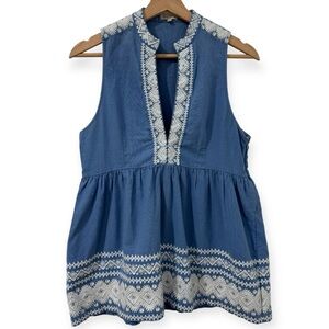 Suno Embroidered Peplum Split V-Neck Top Size 6